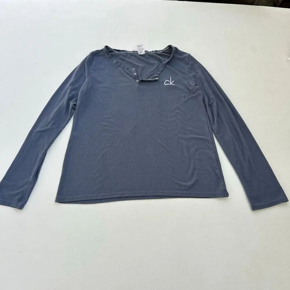Calvin Klein Sleepwear Henley Long Sleeve Top Gray Women’s Medium CK Logo